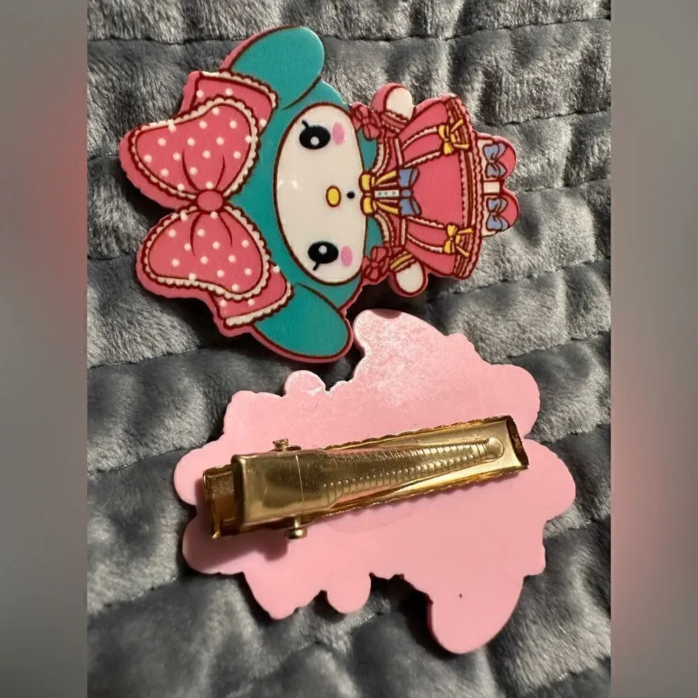 My Melody Hair Clips 2 Pcs – Cute Sanrio Acrylic Barrettes with Pink Bow
